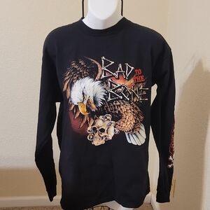 Black Long Sleeve Fun Graphic Tee with Eagle Design Ladies Sz Large T Shirt.